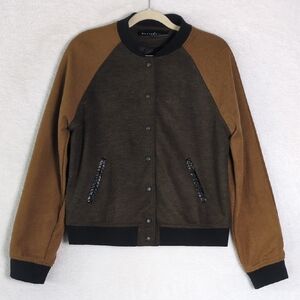 Beulah Style Women's Faux Suede Tan Varsity Bomber Jacket Size S‎